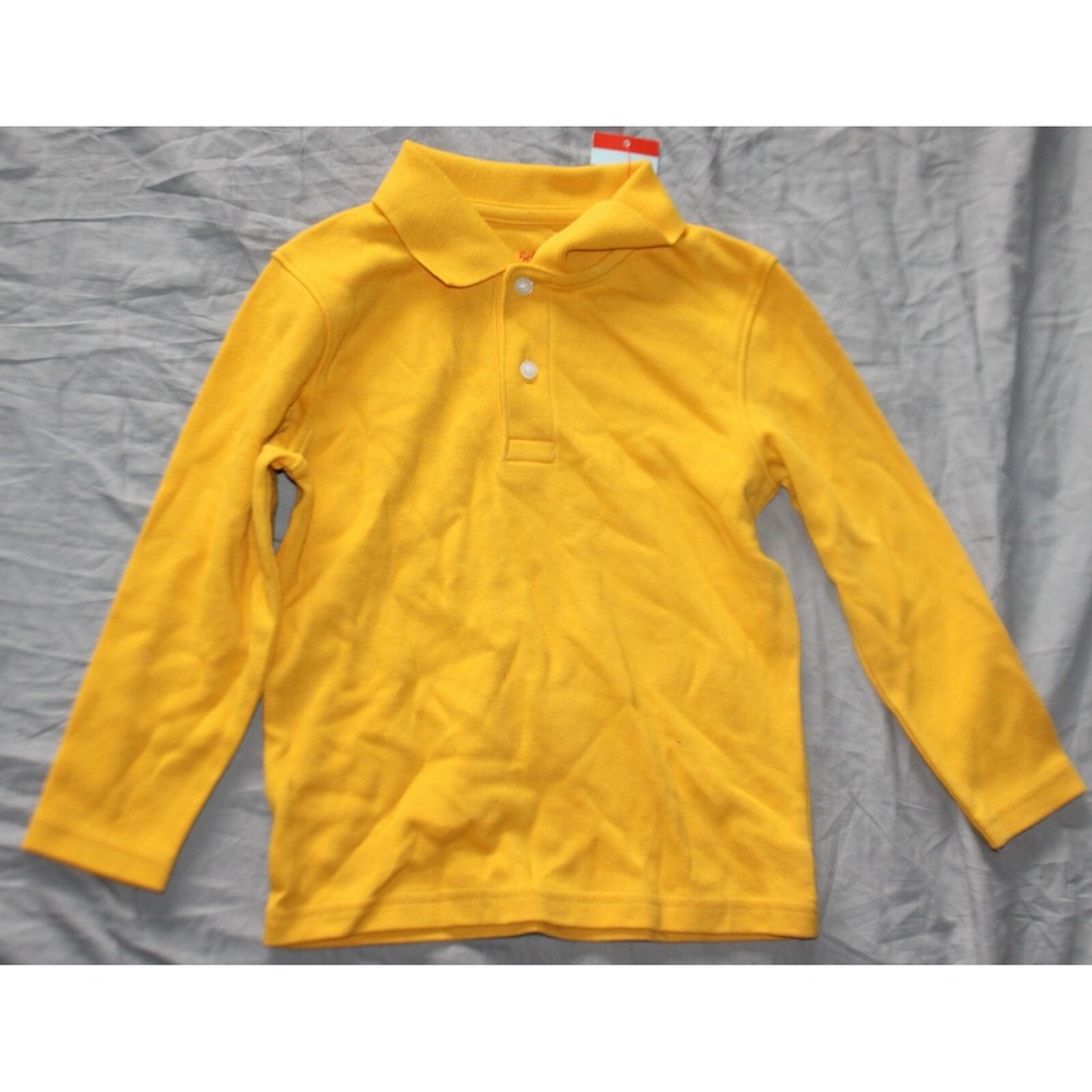 Cat & Jack Boys' Long Sleeve Interlock Uniform Polo Shirt - Gold 3T